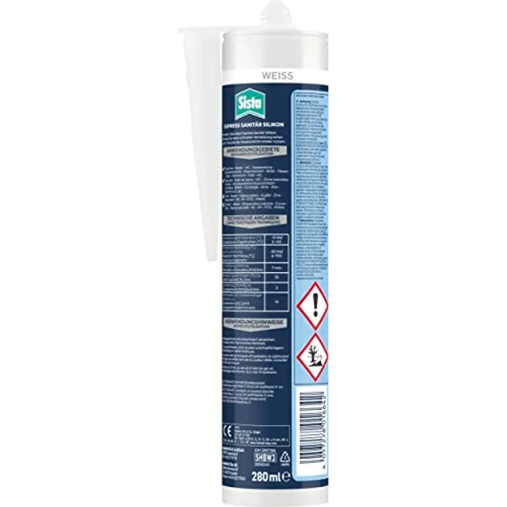 Sista Bad Express Sanitär Silikon weiß, Sanitär Silikon für das Bad, wasserfestes Silikon für viele Materialien*, schimmelresistente Dichtmasse, 1x280ml Kartusche – Bild 2