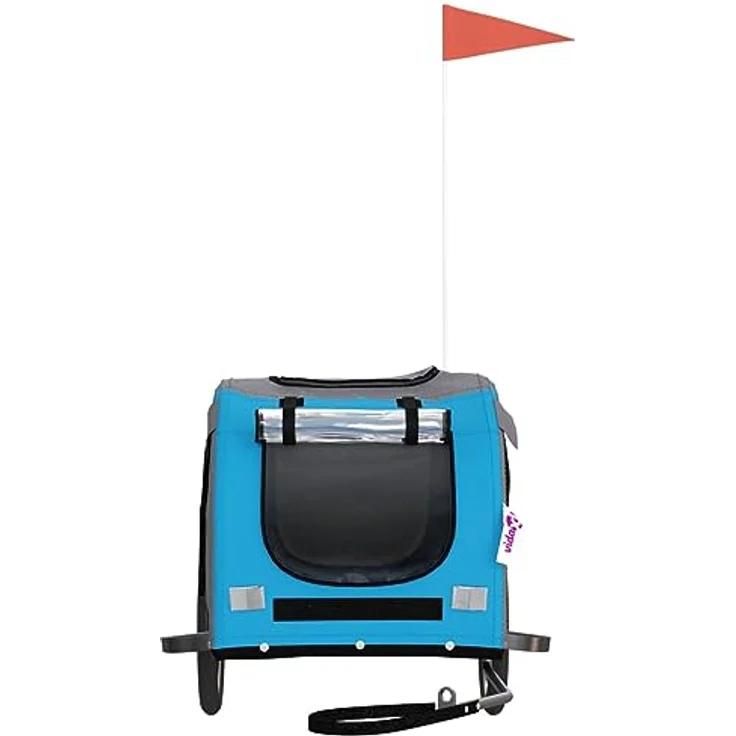 vidaXL Fahrradanhänger für Hunde, Hundeanhänger mit Reflektoren Flagge, Hundetransporter Maximale Belastbarkeit 45kg, Blau Grau Oxford-Gewebe Eisen – Bild 5
