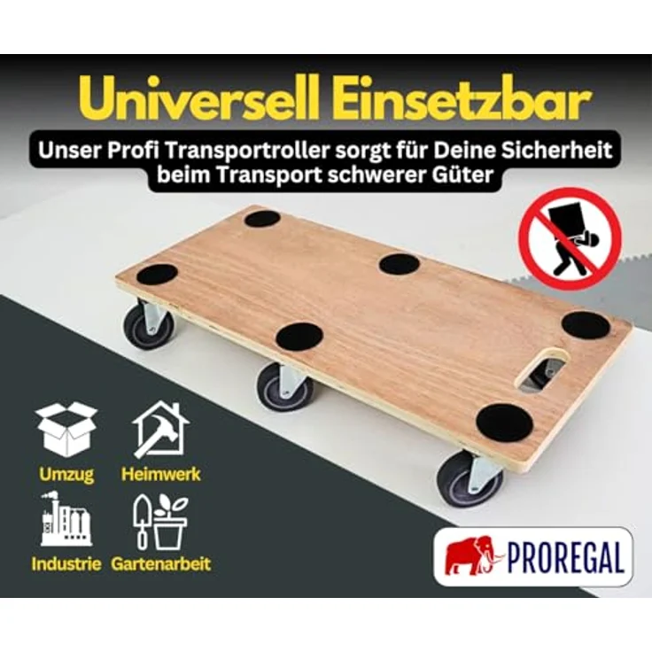 PROREGAL Mega Deal 8x Profi Transportroller, 6 Lenkrollen, Traglast 300 kg, 11x30x68 cm, Sperrholzplatte braun – Bild 2