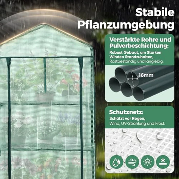 Foliengewächshaus mit 4 Ablagen - Frühbeet, Tomatenhaus, Treibhaus - grün mit braun – Bild 3