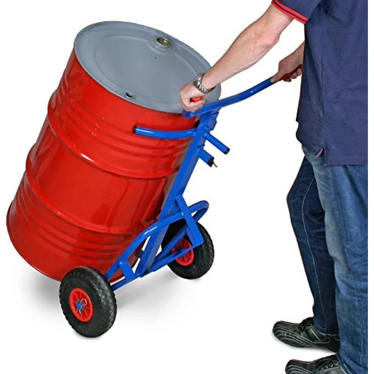 BRB-Lagertechnik Sackkarre Fasskarre für 200 Liter Stahlfässer, höhenverstellbar, Tragkraft 250 kg, blau – Bild 2