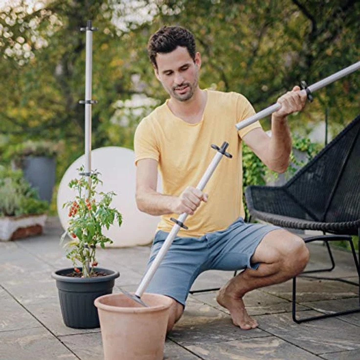 GUSTA GARDEN Tomato Buddy - 125cm Tomatenstab Pflanzstab Rankhilfe Rankstab - für Tomaten Bohnen Klettergemüse - mit Befestigungshaken - hohe Stabilität - Standfuß - aus Aluminium - Einzelprodukt – Bild 3