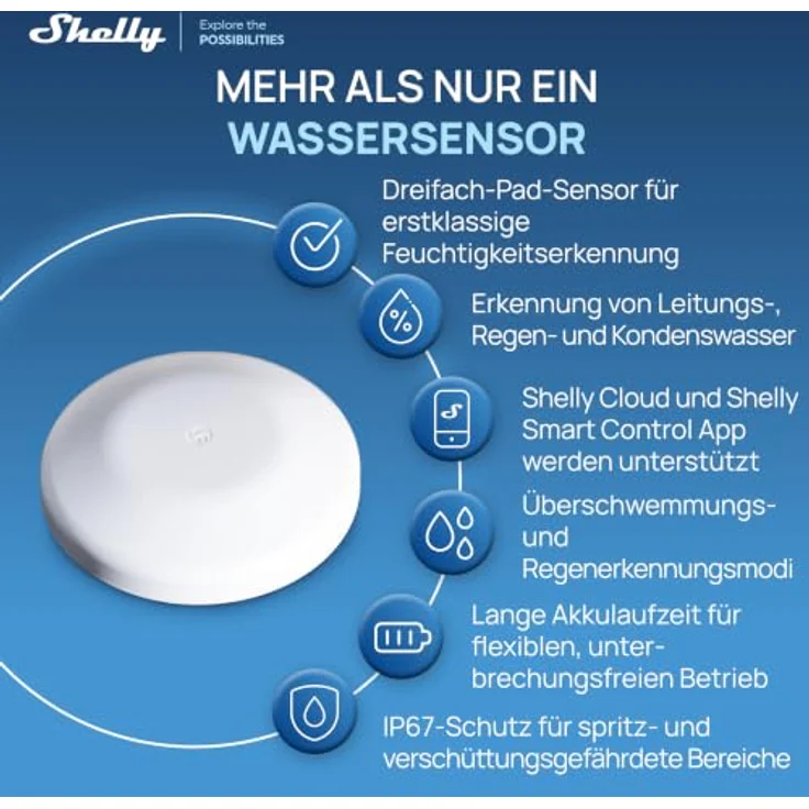 Shelly Flood S Gen4, Smarter WLAN Wassermelder mit Matter, Zigbee, IP67, Edelstahl-Sensorpads, 2 Jahre Batterielaufzeit, Hochwasser- und Regen-Erkennung, kein Hub – Bild 5