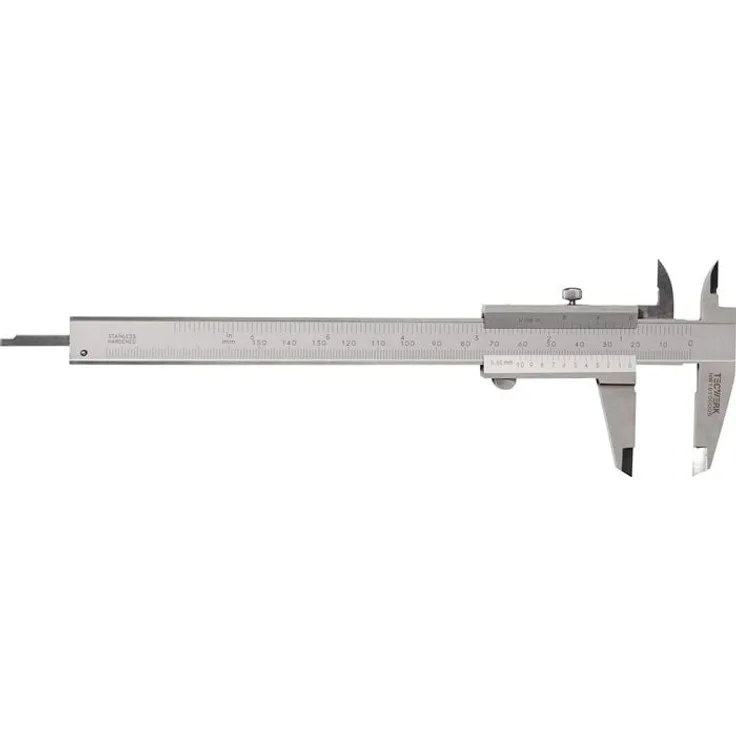 NORDWEST Taschenmessschieber DIN 862, 150mm mit Schrägrechteck für Linkshänder, mattverchromt