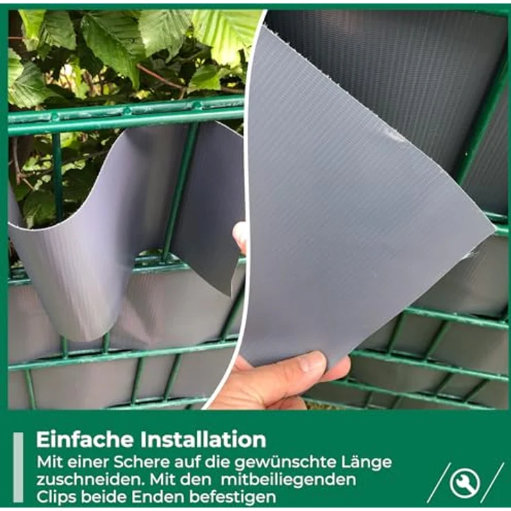 Intergo PVC Sichtschutzstreifen 70m Rolle Grau, UV-beständig & reflexionsarm inkl. Befestigungsclips Gartensichtschutz – Bild 4