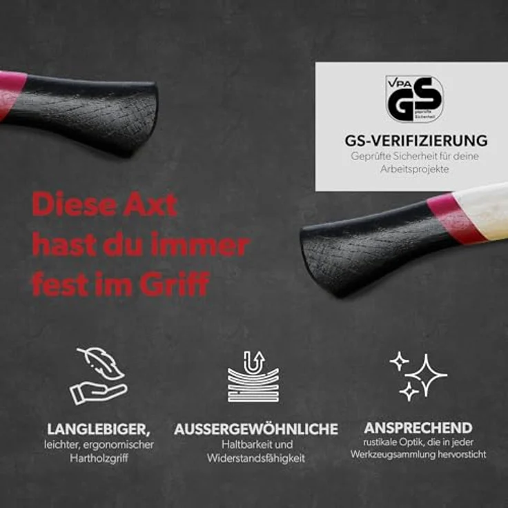 siwitec Holzaxt SH-60, Survival Axt mit 600 Gramm Kopfgewicht, Axt zum Holz spalten mit Hickory-Stiel und C45 Carbon Klinge, Beil, Camping Axt – Bild 5