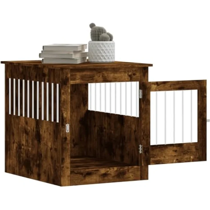 vidaXL Käfigschrank für Hunde, Eiche, Rauchgrau, 64,5 x 80 x 71 cm - Stabiler Hundekäfig mit 2-in-1 Funktion – Bild 5
