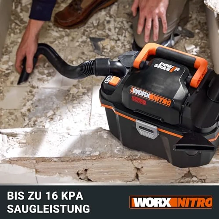 WORX WX031.9 Akku Nass-/Trockensauger, mobil und handlich, 20V, mit Fugendüse und Breitstrahldüse, Schwarz/Orange – Bild 3