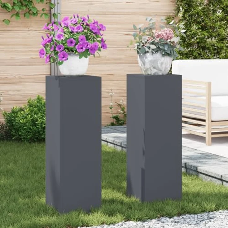 vidaXL Blumenständer Pflanzenständer Set von 2 Anthrazit Kaltgewalzter Stahl (2 St) - Modernes Design, kaltgewalzter Stahl, wetterfest – Bild 2