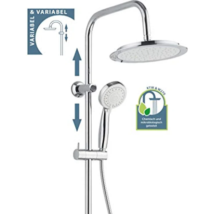 SCHÜTTE AQUASTAR Duschset Regendusche mit Ablage, Duschsystem mit 5-fach verstellbarer Handbrause, Duschsäule mit Duschkopf, Duschset in Chrom/Weiß – Bild 5