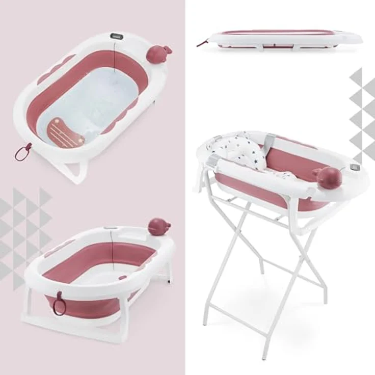 Moby-System Faltbare Babybadewanne mit LCD-Thermometer, ergonomischem Standfuß und Halterung - Altrosa – Bild 3