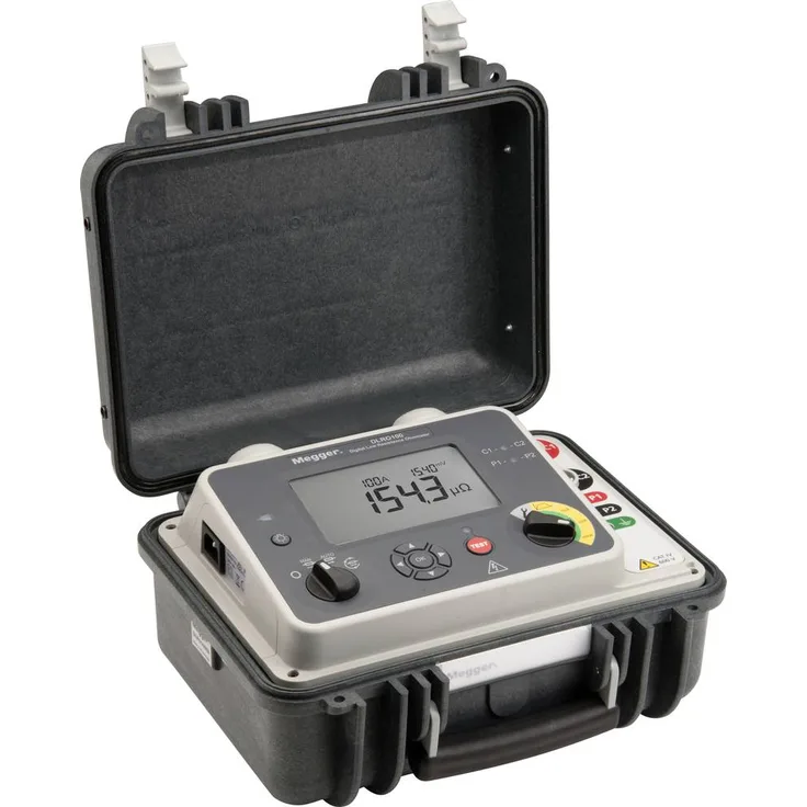 Megger DLRO100HB (P2 - SCHUKO) Mikroohmmeter, 100 A Konstantstrom, integrierte Lithium-Ionen-Batterie, tragbar und sicher in schwierigen Bedingungen