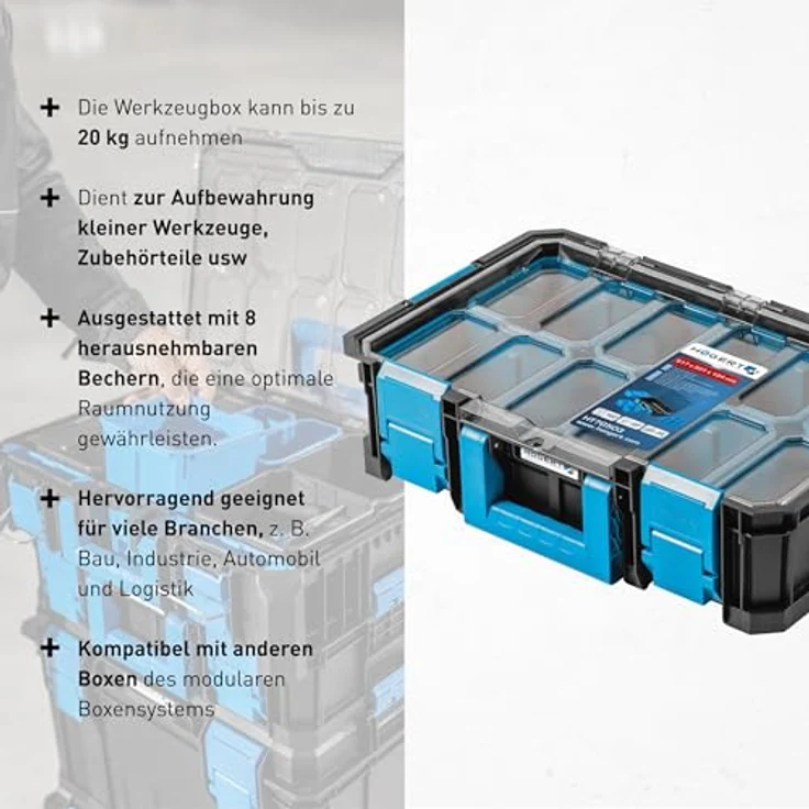 Högert Technik HT7G503 Organizer mit Polycarbonat-Abdeckung, modularer Aufbau, Bechern, Tragfähigkeit bis 20 kg, staubdicht, robuste ABS-Verschlüsse – Bild 3