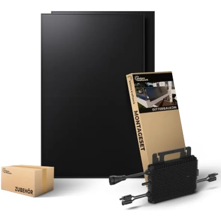 Kleines Kraftwerk 960W Balkonkraftwerk, 800W Wechselrichter mit WiFi & Bluetooth, 2×480W bifaziale Solarmodule, inklusive Gitterbalkon-Halterung und 5 m Kabel
