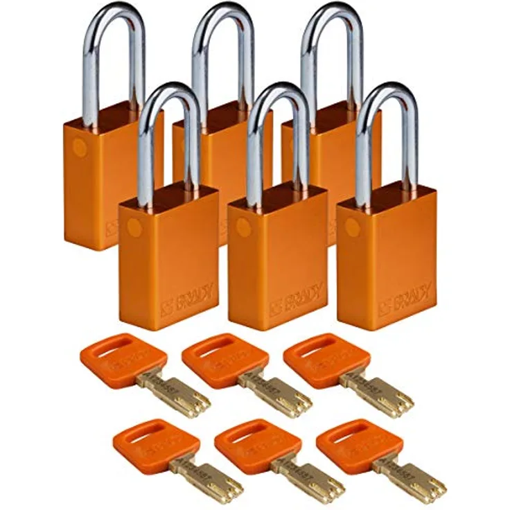 Brady (ALU-ORG-38ST-KD6PK) SafeKey Anodized Aluminum Lockout-Vorhängeschloss Mit Stahl Bügel 38.00 mm Orange KD - Verschiedenschließende Schlösser 6 Stück