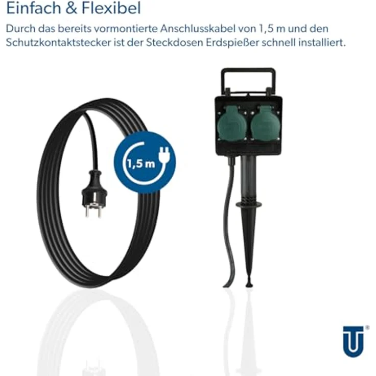 Inter-Union Garten-Steckdosen-Erdspieß 2-fach, IP44 – Bild 4