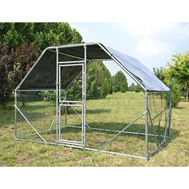 Wiltec XXL Freilaufgehege 2 x 3 x 2 m mit Sonnendach und verzinkten Gitterstäben, für Kleintiere und Geflügel, robust und witterungsbeständig, PVC-überzogener Hühnerdraht, mit Riegelverschluss, in dezentem Grau – Bild 5