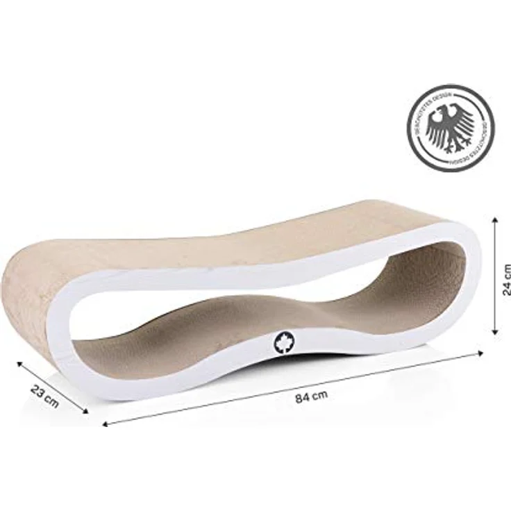 CanadianCat Company | Kratzbrett Orbit | hellgrau Holzoptik | Kratzmöbel, Lounge für Katzen | Kratzpappe + Katzenminze | ca. 84 x 24 x 23cm – Bild 4