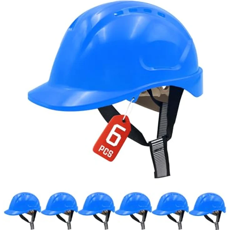 Mustbau 6 STÜCKE Schutzhelm, Radratsche, 52–66 cm, für Gerüste, Bauwesen und Handwerker EN 397, hochwertiger Aufprallschutz, verstellbar (Schwarz) – Bild 1