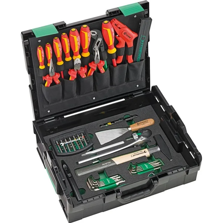 Stahlwille Werkzeugkoffer L-BOXX/96, 96-teiliges Werkzeugsortiment mit VDE-Werkzeugen für Elektriker, robust und spritzwassergeschützt