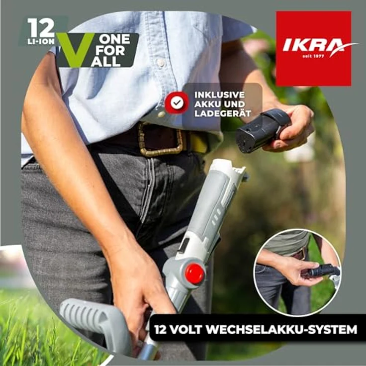 ikra GmbH Akku-Rasentrimmer IART 1224, 24 cm Arbeitsbreite, 12 Volt-Akku, kompakt & leicht mit 1,5 kg Gewicht – Bild 4
