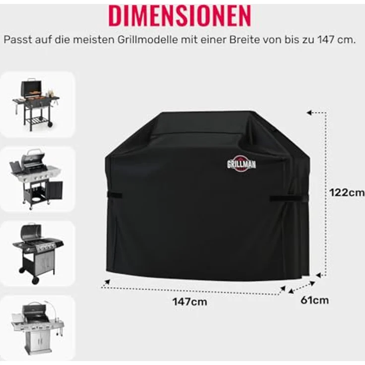 Grillman Grillabdeckung, für Brinkmann, Char Broil, Holland and Jenn Air, schwarz, 147 x 61 x 122 cm – Bild 3