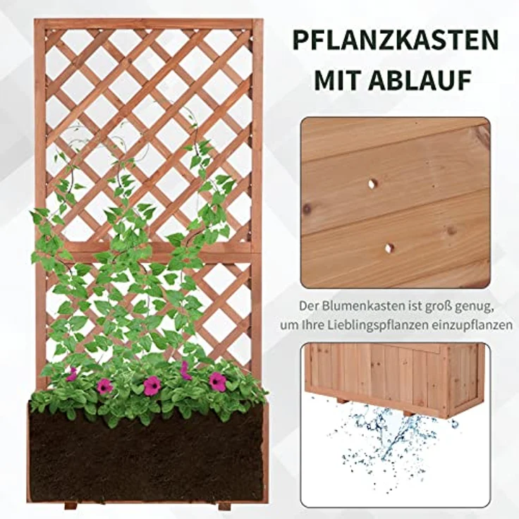 Outsunny Hochbeet Mit Rankgitter für Kletterpflanzen (Blumenkasten, 1 St., Pflanzkasten), Dekorative Konstruktion aus Tannenholz, Orange – Bild 4