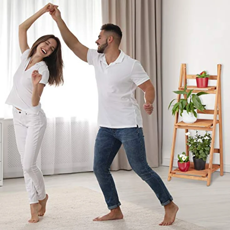 Relaxdays Blumentreppe aus Holz, Blumenständer für innen, 3-stufig, Leiterregal, Klappbar, HBT: ca. 107,5 x 41 x 40 cm, braun – Bild 2