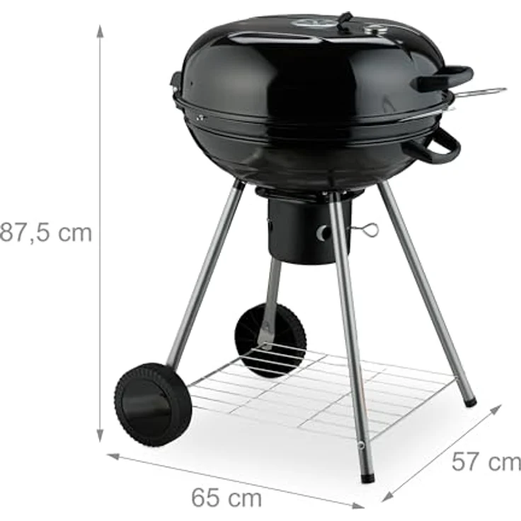 Relaxdays XXL Kugelgrill mit Rädern, Mobiler Holzkohlegrill mit Deckel und Thermometer, Schwarz – Bild 4