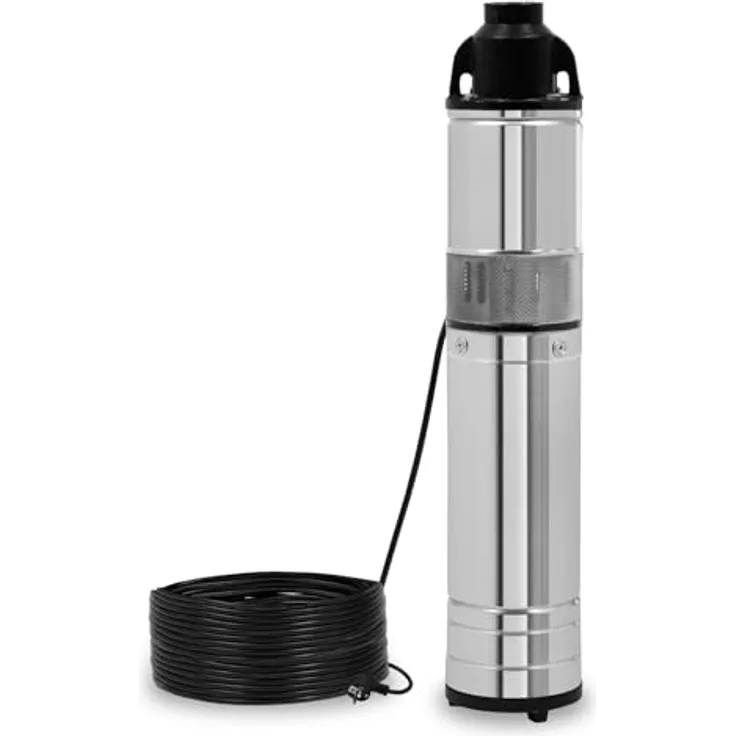 EBERTH 4" Tiefbrunnenpumpe, Elektrisch 370W aus rostfreiem Edelstahl, 15m max. Arbeitstiefe, mit Schmutzsieb und 15m Stromkabel
