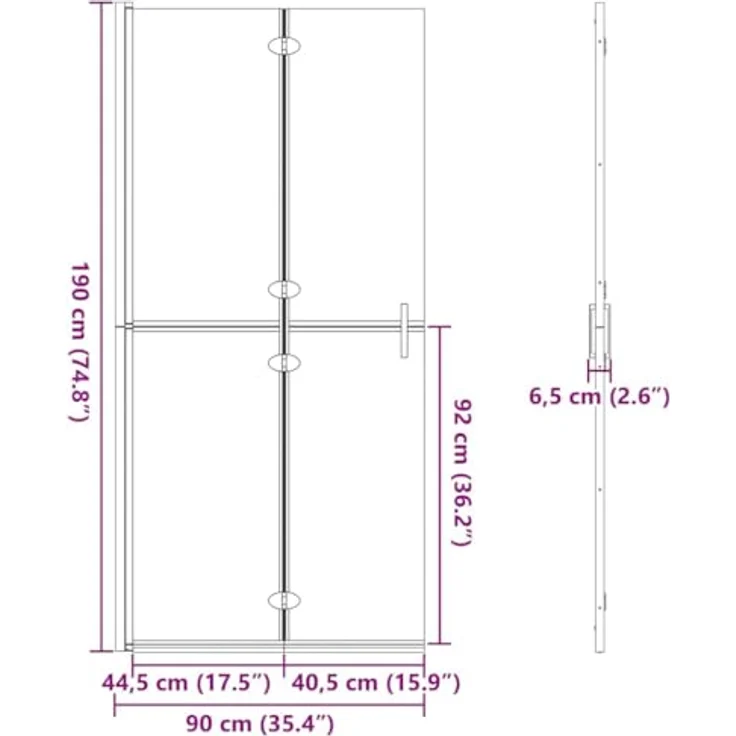 vidaXL Walk-in Duschwand, Schwarz und dunkel-transparent, 90 x 190 cm, aus Aluminium und Sicherheitsglas – Bild 3