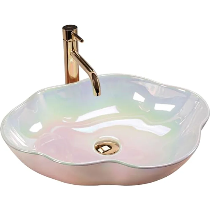 Rea Akoya Pearl Aufsatzwaschbecken, 500 x 380 x 130 mm, freistehend, Keramik, weiß, Ablaufloch 45 mm – Bild 1