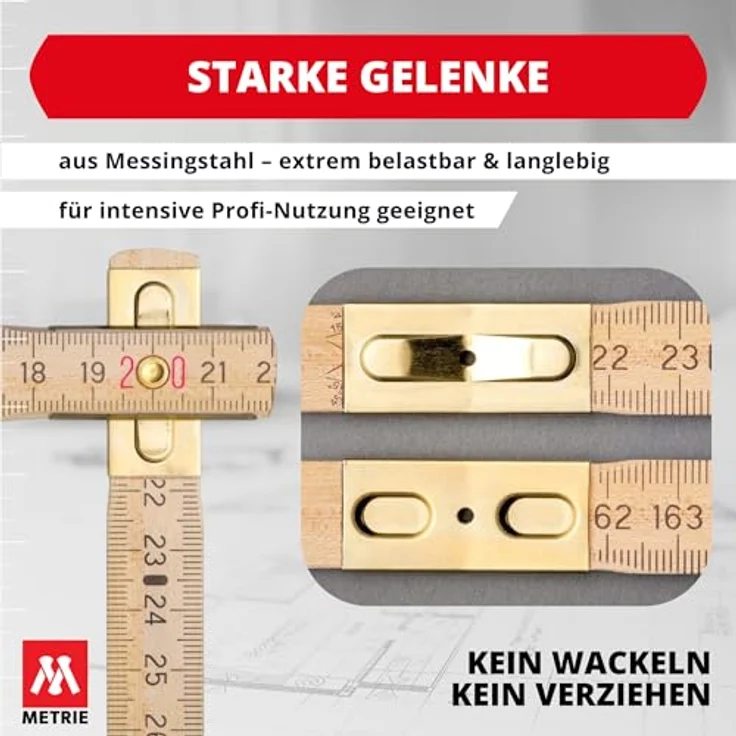 M METRIE Metrie™ Zollstöcke Perfekt 10, Gliedermaßstab 2m aus lackiertem Naturholz mit robusten Stahlgelenken, Duplex Teilung, Hergestellt in der EU, 10 Stück – Bild 3