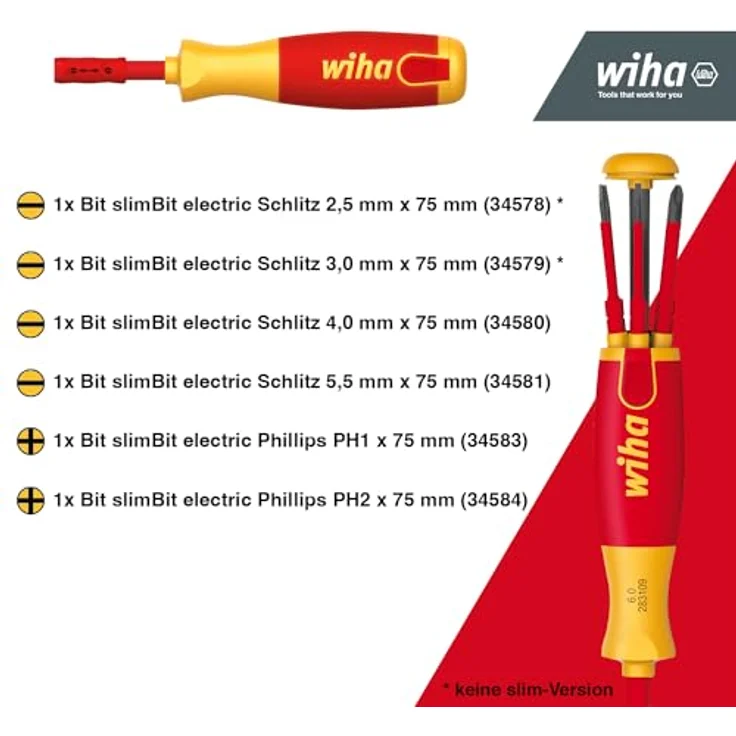 Wiha Schraubendreher mit Bit Magazin LiftUp electric Phillips, Schlitz mit 6 slimBits in Blister (38612), VDE-geprüft, stückgeprüft, Bits im Griff, langlebig, universell, Bitsatz, Bithalter, platzsparend, kompakt, stabil – Bild 3