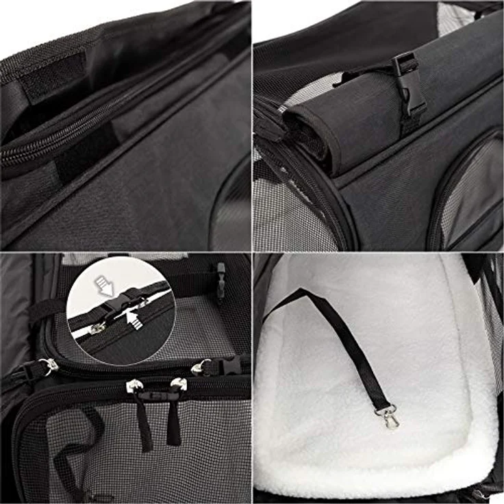 lionto Faltbare Hundetasche Hundebox Reisetasche für Haustiere Hundetransportbox Flugzeugtasche für Hunde, schwarz – Bild 5
