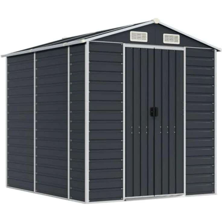 vidaXL Gerätehaus, Gartenhaus mit Schrägdach Griffe, Gartenschuppen Schuppen mit Stauraum, Geräteschuppen Metallschuppen, Anthrazit 191x215x198 cm Verzinkter Stahl – Bild 1