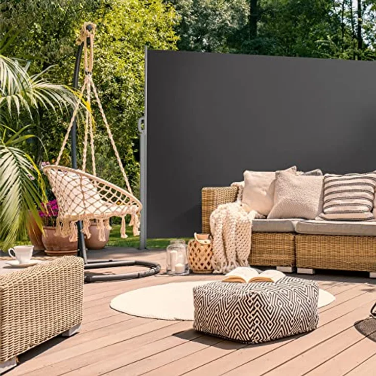 SVITA Seitenmarkise ausziehbar Sichtschutz Balkonmarkise Dunkelgrau UV50+Terrasse 500x180