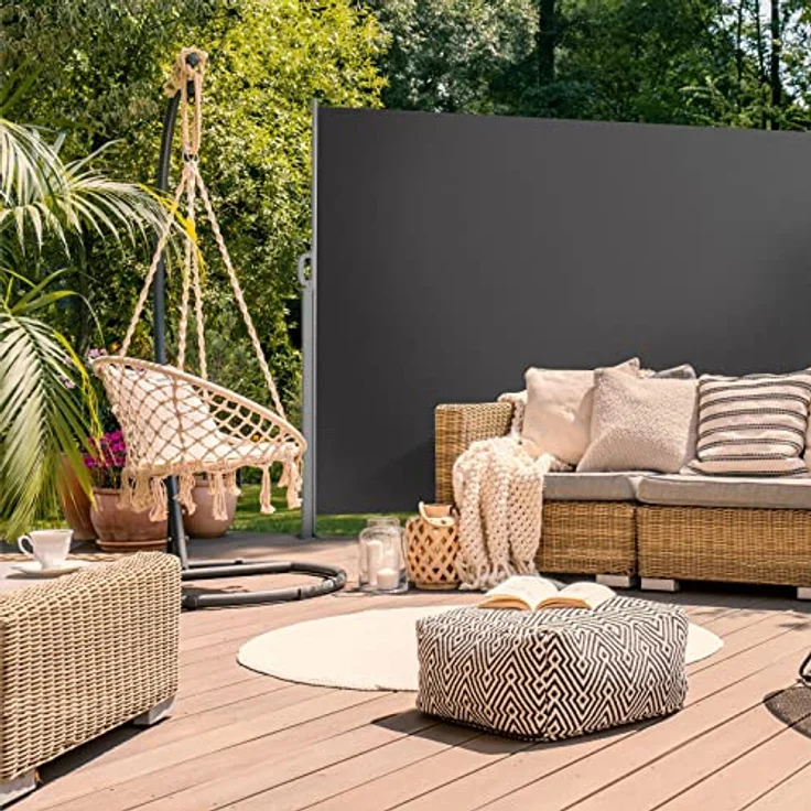 SVITA Seitenmarkise 500x160 cm, ausziehbar, Sichtschutz und UV50+ Sonnenschutz, Dunkelgrau – Bild 1