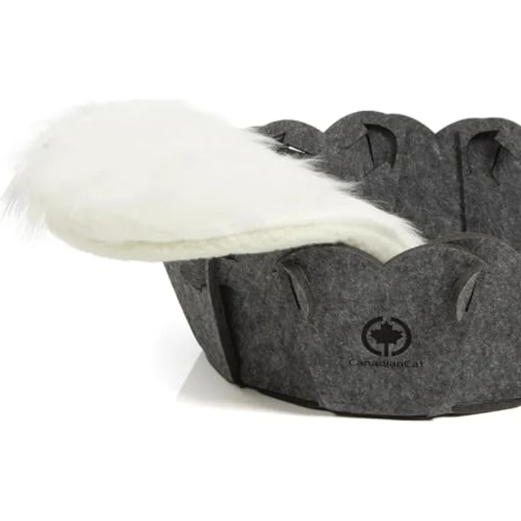 CanadianCat Company | Katzenkorb rund Katzenbett Flower Schlafkörbchen, grau, aus Filz inkl. Kissen, Ø 42 cm, ca. 48 x 48 x 17 cm – Bild 4