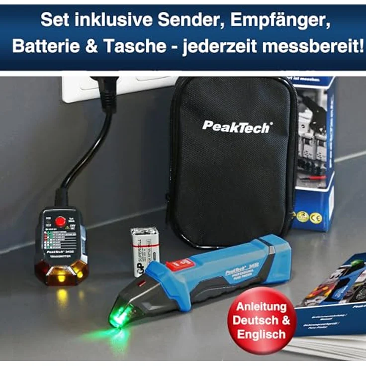 PeakTech Leitungsortungsgerät PeakTech 3432 - Sicherungsfinder/Stromkreisdetektor + Sender/Empfänger, ideal für Elektroniker und Laien – Bild 6