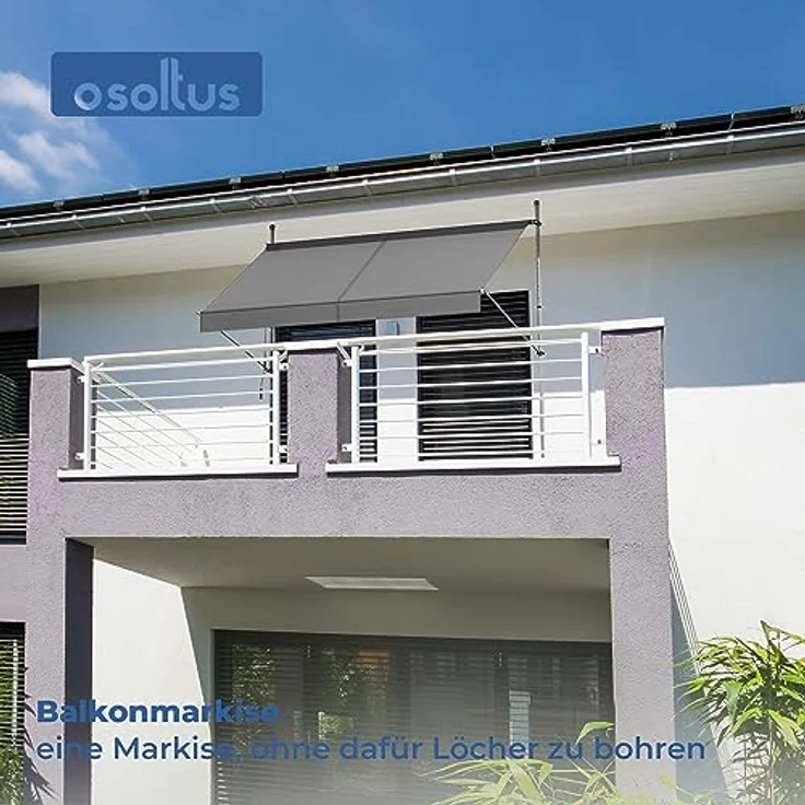 osoltus Klemmmarkise, Balkonmarkise, höhenverstellbar, mit Handkurbel, Sonnenschutz, für Balkon, Terrasse, Garten (250cm, Hellgrau) – Bild 2