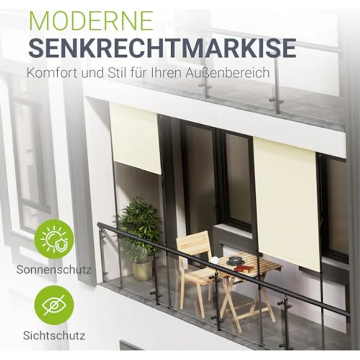 Juskys Senkrechtmarkise Barbados 120x310 cm - Balkon Sichtschutz wetterfest - Ausziehbare Seitenmarkise ohne Bohren für Garten und Balkon - Beige – Bild 2
