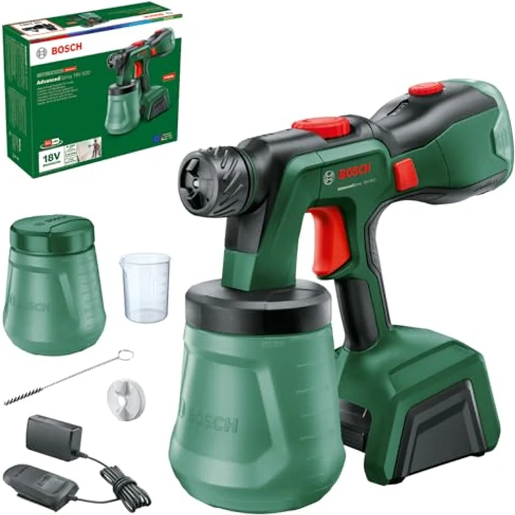 Bosch Akku-Farbsprühsystem AdvancedSpray 18V-500, für Dispersions-/Latexfarben, 3 m²/min, 2x 1200-ml-Becher, 4Ah-Akku und Ladegerät – Bild 1