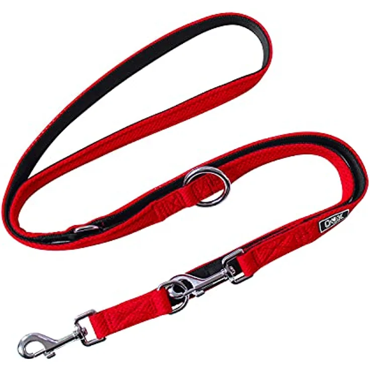 DDOXX Hundeleine Air Mesh, 3fach verstellbar, 2m | für kleine & große Hunde | Doppel-Leine Zwei Hund Katze Welpe | Schlepp-Leine groß | Führ-Leine klein | Lauf-Leine Welpen-Leine | Rot, S