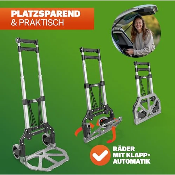 Gardebruk Sackkarre, Aluminium klappbar, 80 kg Tragkraft, verstellbarer Teleskopgriff, inkl. Handschuhe und Expanderseile – Bild 5