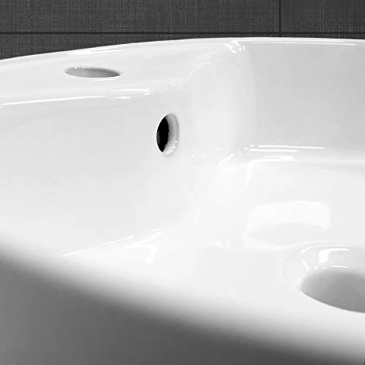 ECD Germany Waschbecken Waschtisch Ø 460 x 155 mm aus Keramik Weiß inkl. Ablaufgarnitur für Waschbecken mit Überlauf Aufsatzbecken Aufsatzwaschbecken Aufsatzwaschtisch Waschschale Spülbecken Becken – Bild 3