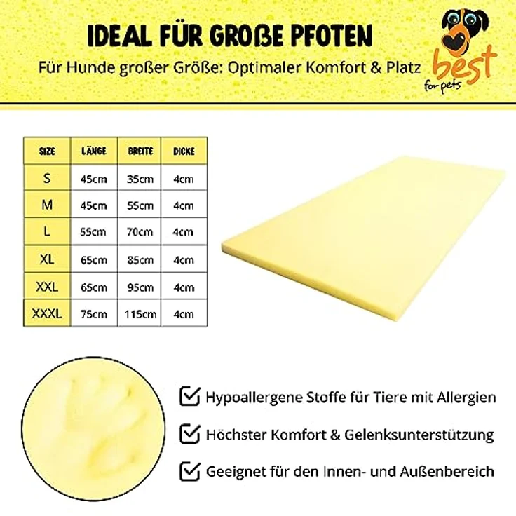 Best For Pets 4myBaby Orthopädisches Hundebett Hundekissen Viscomatte Ortho-Medic VISCO Kissen (S-35x45x4 cm) – Bild 3