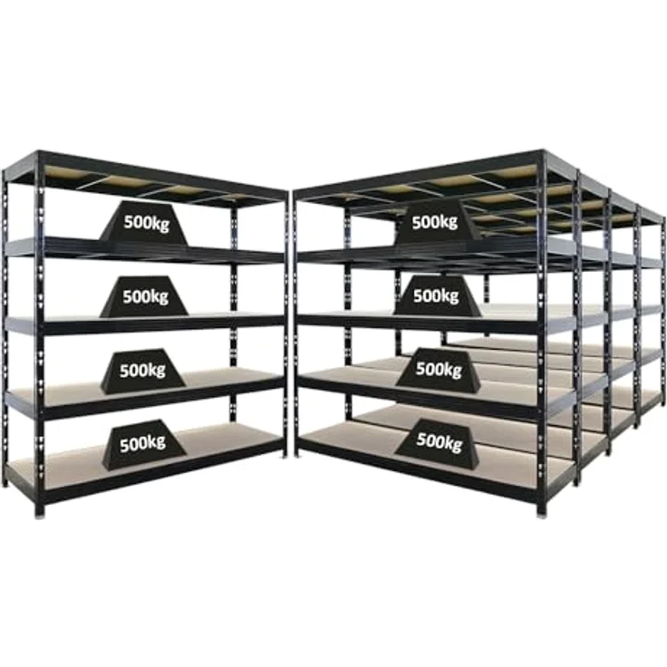Proregal Schwerlastregal Mega Deal Profi RHINO, H200 x B200 x T60 cm, 5 Böden, Traglast 500 kg pro Boden, Schwarz – Bild 1