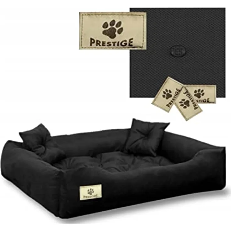 KingDog Prestige Hunde- und Katzenbett mit Kissen Codura Hundekissen Hundekorb Haustierbett Waschbar Wasserdichtes Material (Innenmaße: 40x30 / Außenmaße: 55x45cm, Schwarz)