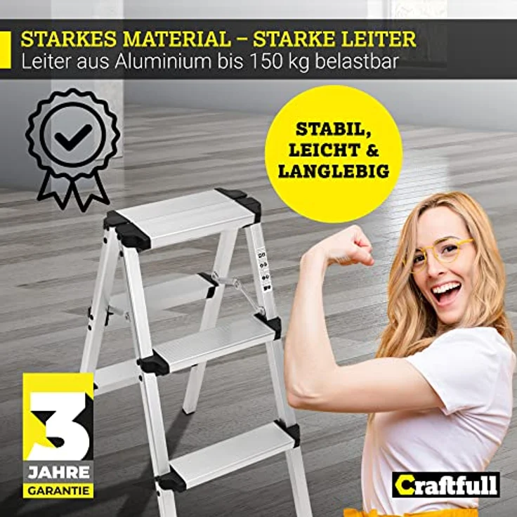 Craftfull Doppel-Klapptritt CF-131A Trittleiter Stufenstehleiter Alu Leiter (2 x 4 Stufen) – Bild 6